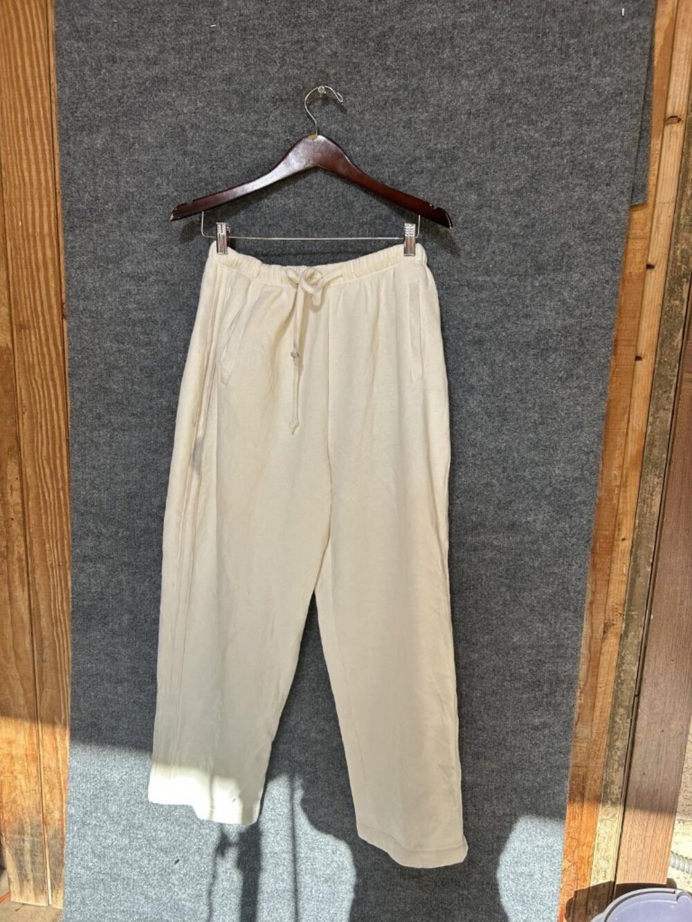 Pacer Pants Mens Large White Fleece Sweatpants Elastic Waist Pockets Relaxed Fit